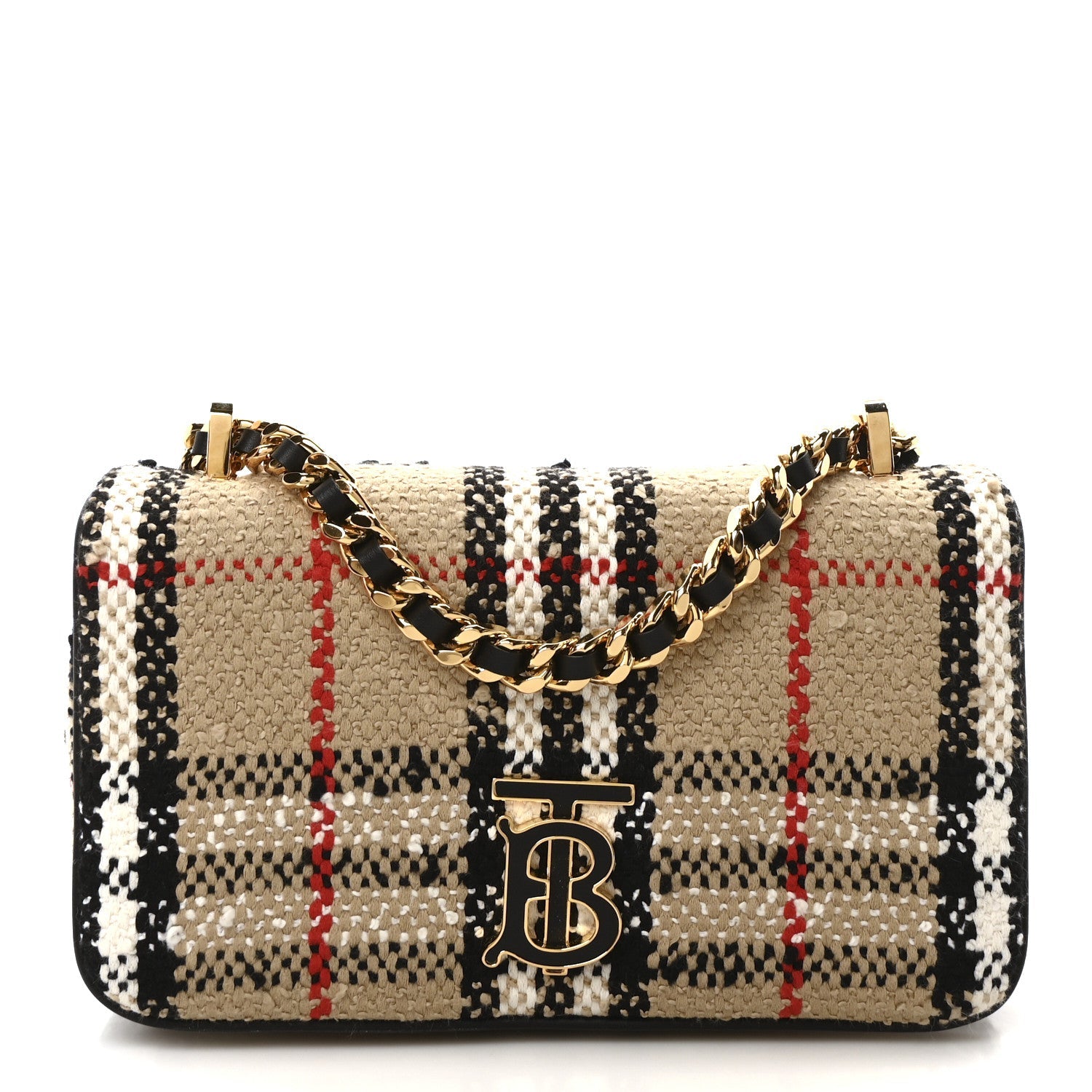 Calfskin Boucle Check Mini Lola Chain Bag Archive Beige