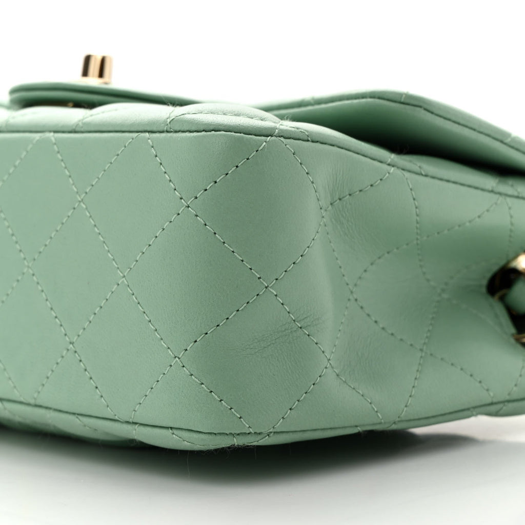 Lambskin Quilted Mini Rectangular Flap Light Green