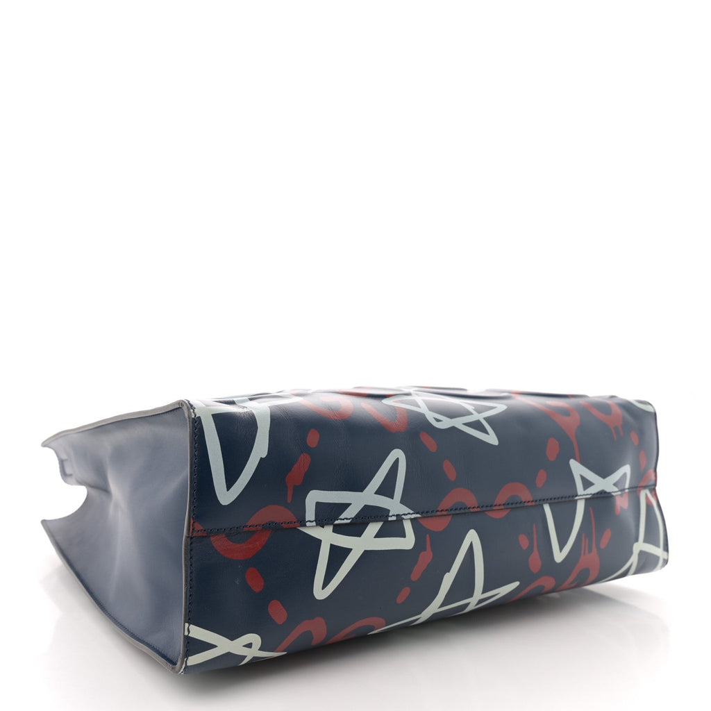 Calfskin GucciGhost Medium XL Tote Blue Agata Hibiscus Red