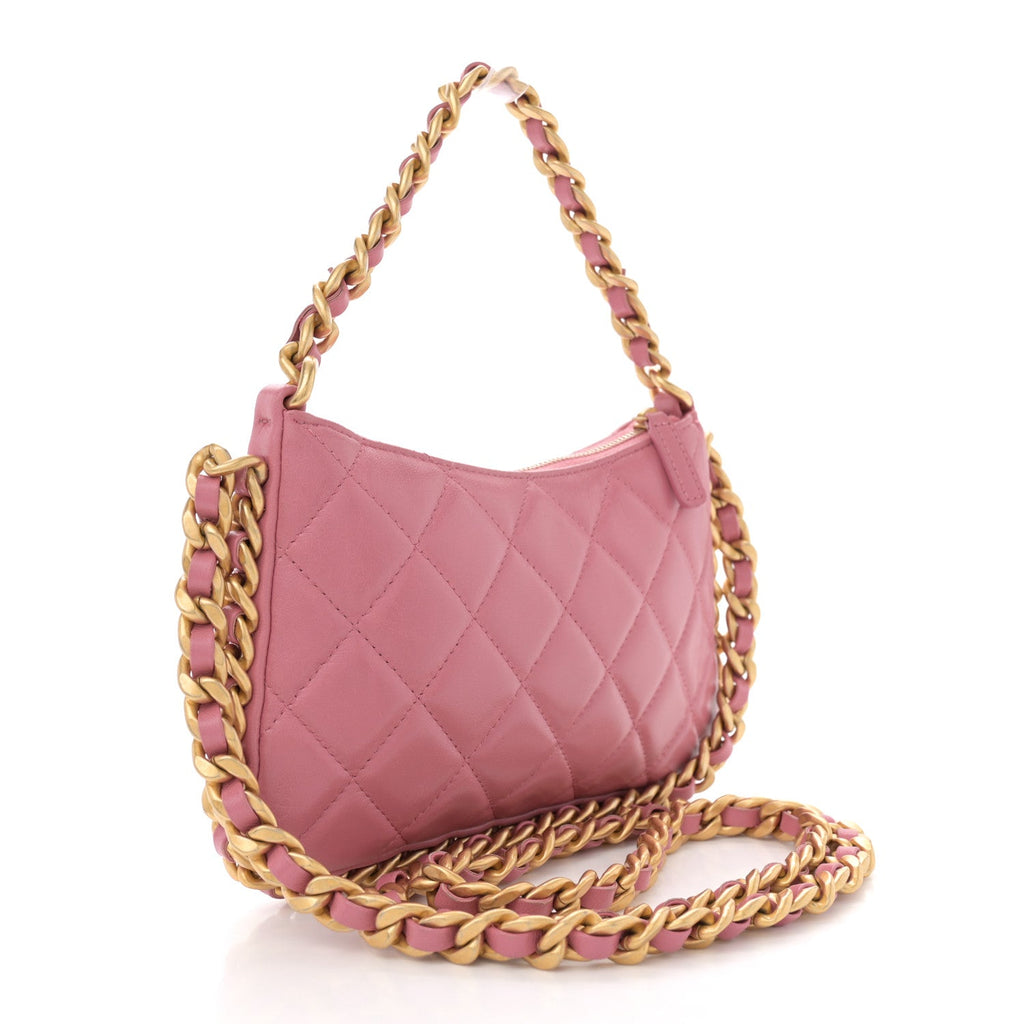 Lambskin Quilted Chain Around Top Handle Mini Bag Pink