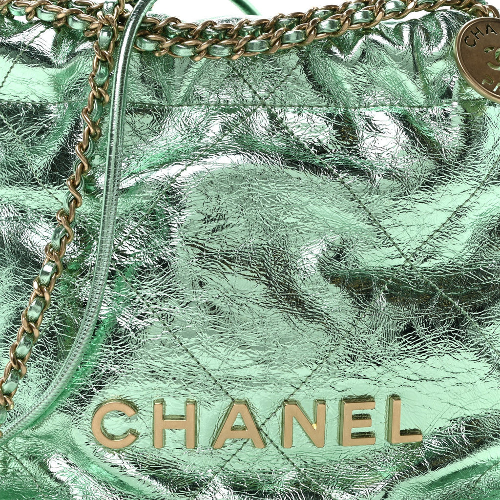 Metallic Calfskin Quilted Mini Chanel 22 Green