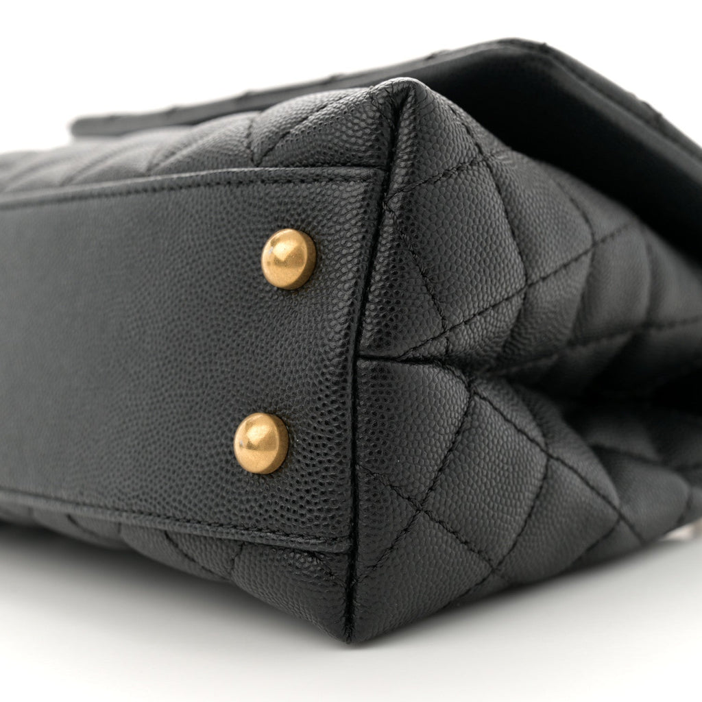Caviar Quilted Mini Coco Handle Flap Black