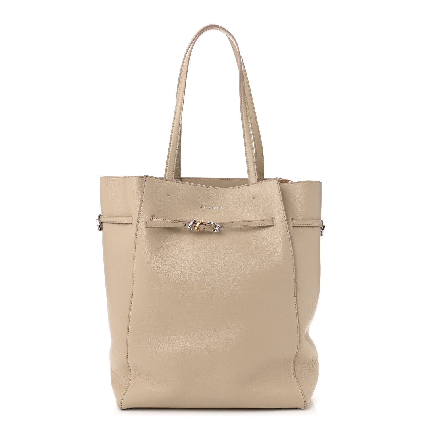 Calfskin Voyou Medium North South Tote Natural Beige