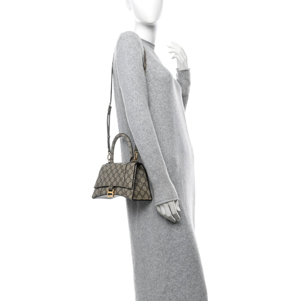 X GUCCI GG Supreme Monogram Small Hourglass Top Handle Bag Beige Ebony