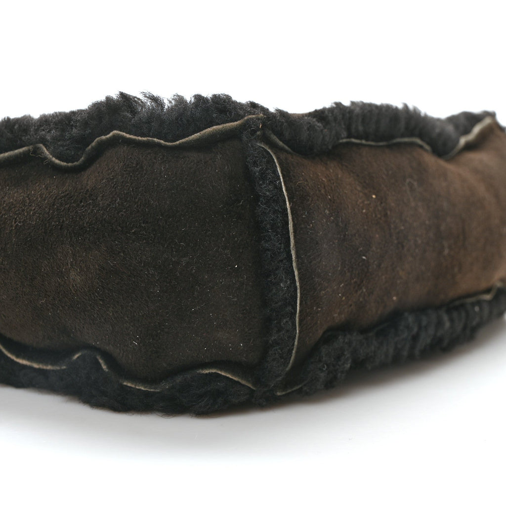 Suede Shearling Fur Handbag Black