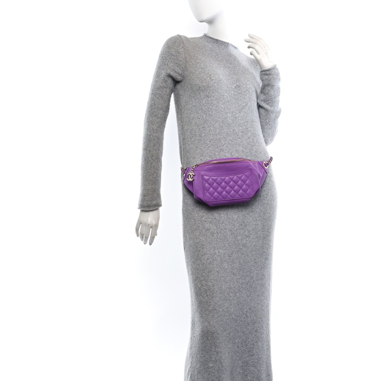 Lambskin Quilted Waist Belt Bag Purple