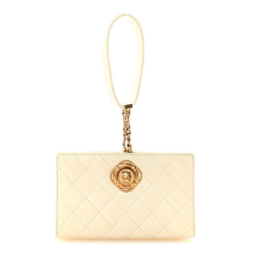 Lambskin Quilted Evening By The Sea Clutch White
