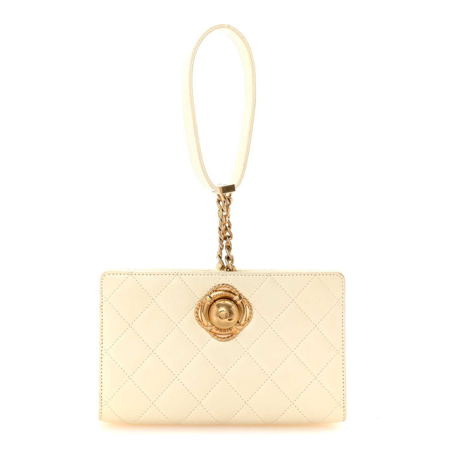 Lambskin Quilted Evening By The Sea Clutch White