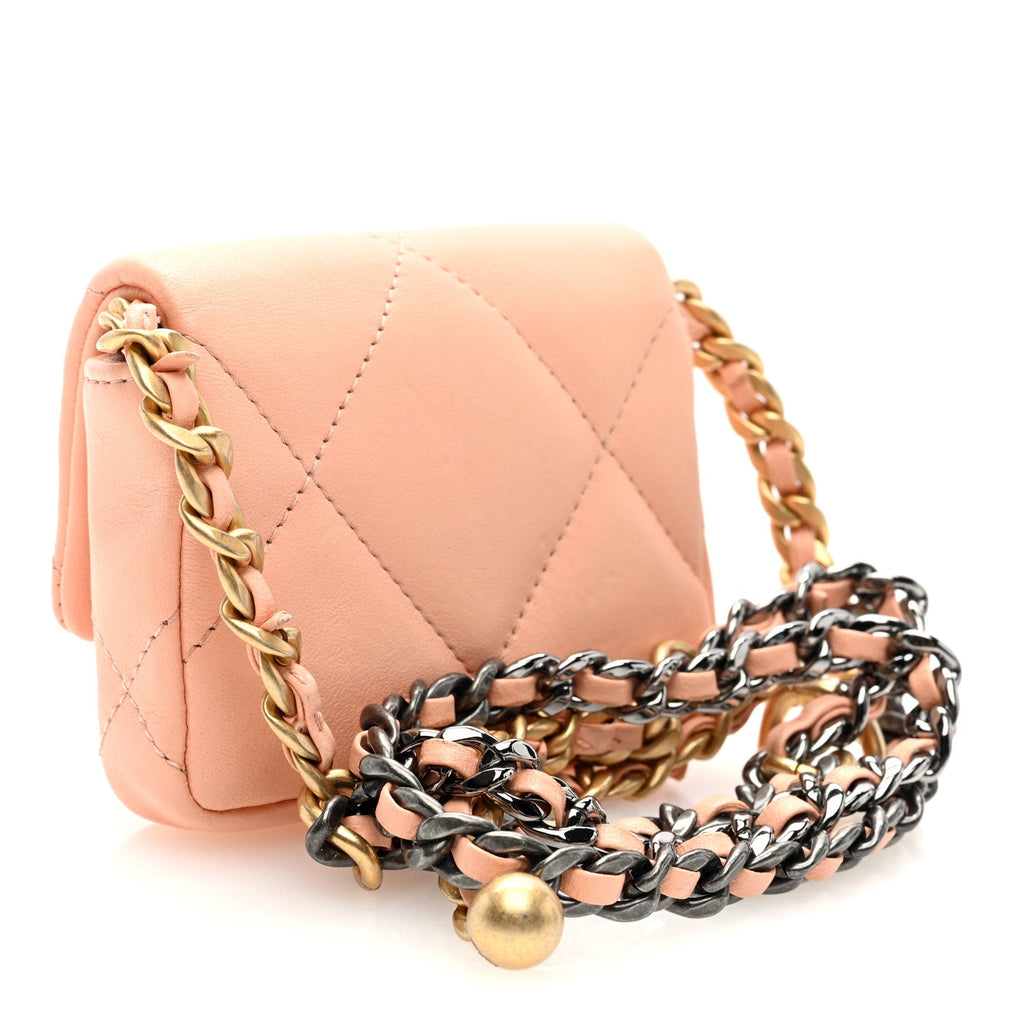 Lambskin Quilted Chanel 19 Flap Belt Bag Light Orange