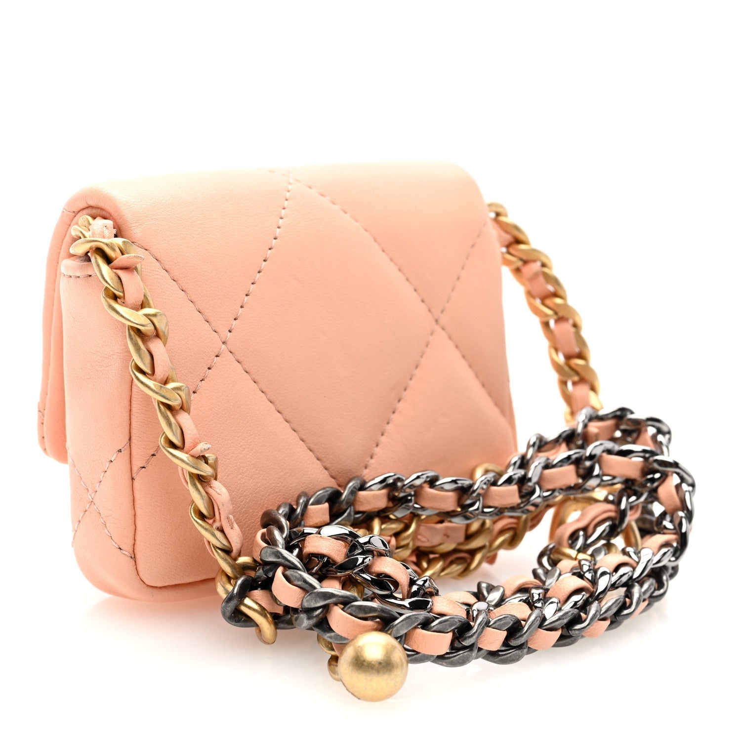 Lambskin Quilted Chanel 19 Flap Belt Bag Light Orange