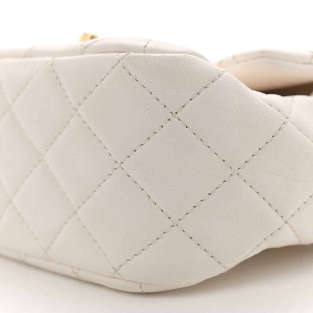 Lambskin Quilted Mini Pearl Crush Flap White