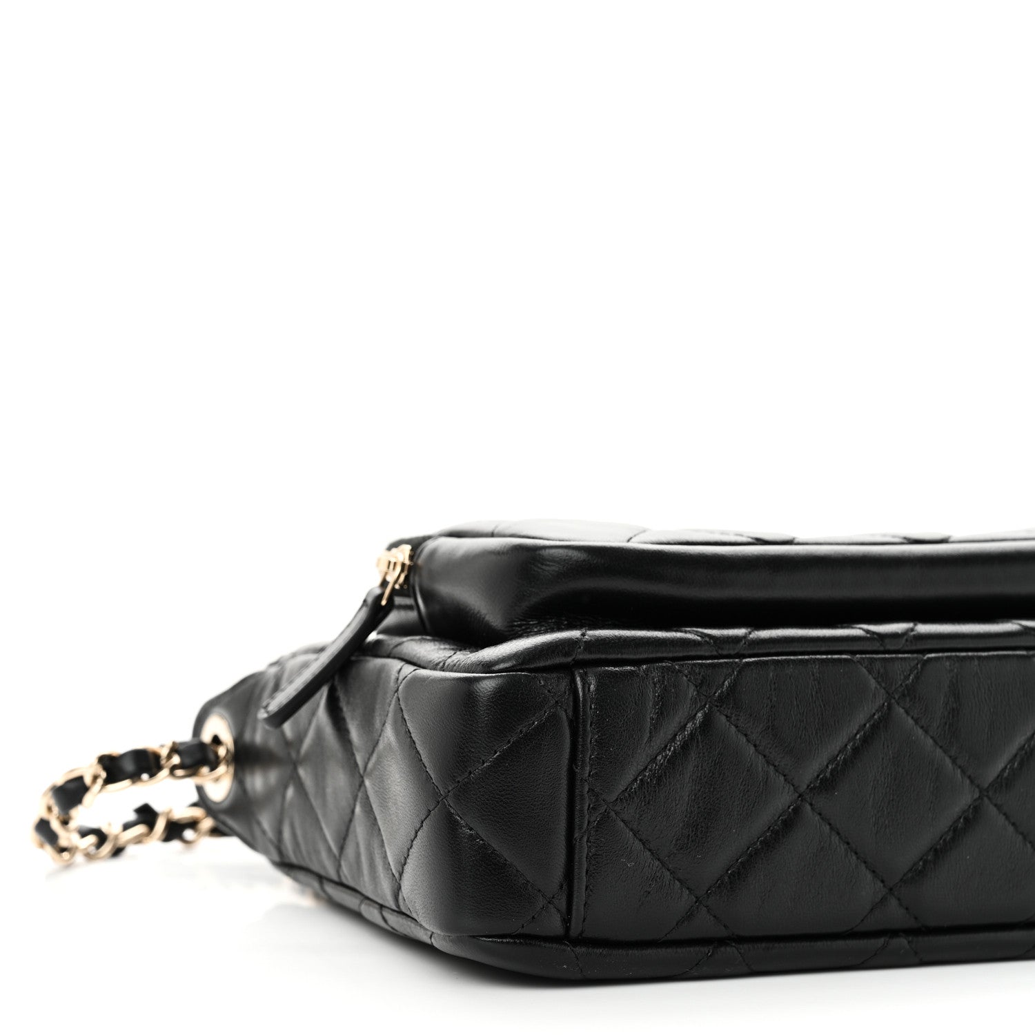 Shiny Crumpled Lambskin Quilted Mini Preppy Pocket Clutch With Chain Black
