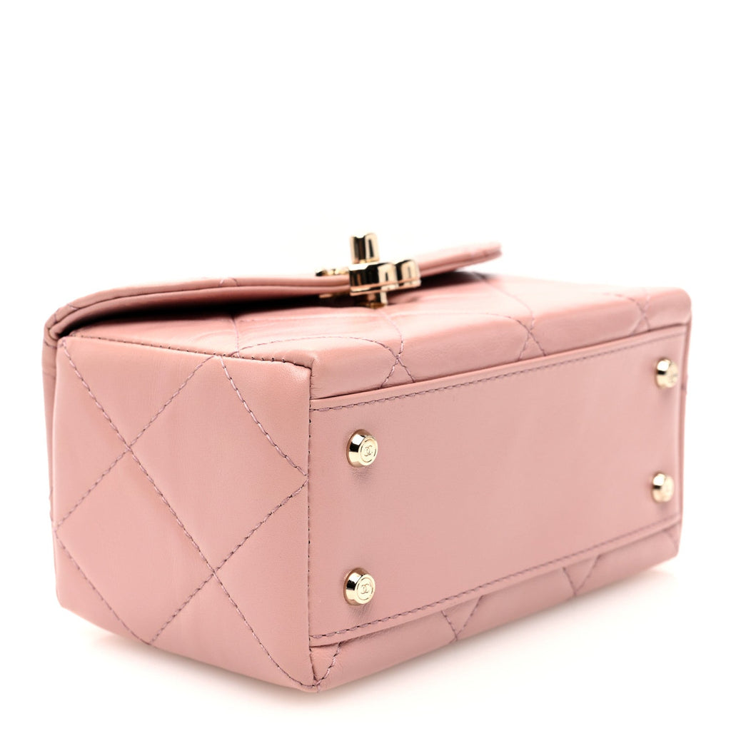 Shiny Calfskin Quilted CC Handle Vanity Flap Bag Pink