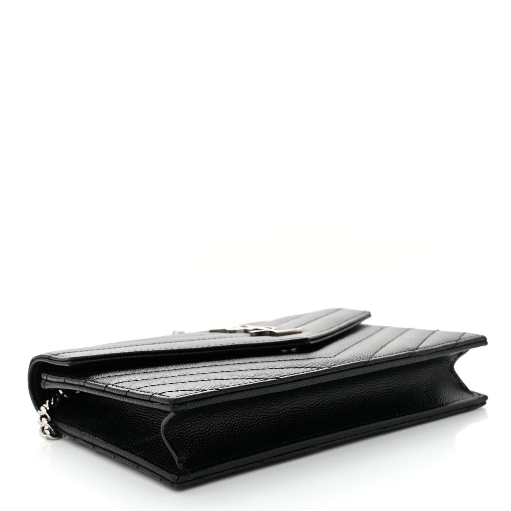 Grain De Poudre Matelasse Chevron Monogram Envelope Chain Wallet Black