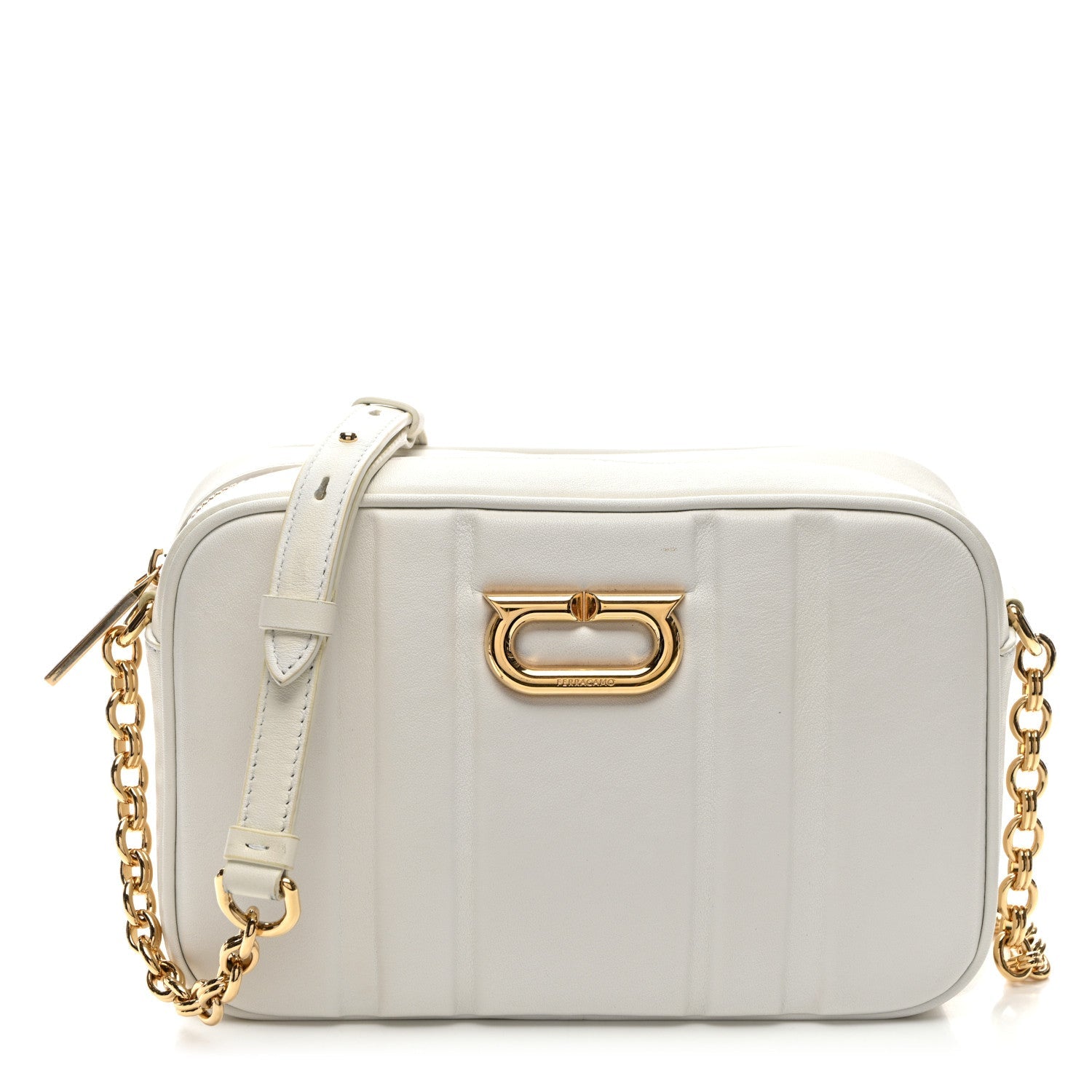 Calfskin Quilted Medium Gancini Camera Case Optic White