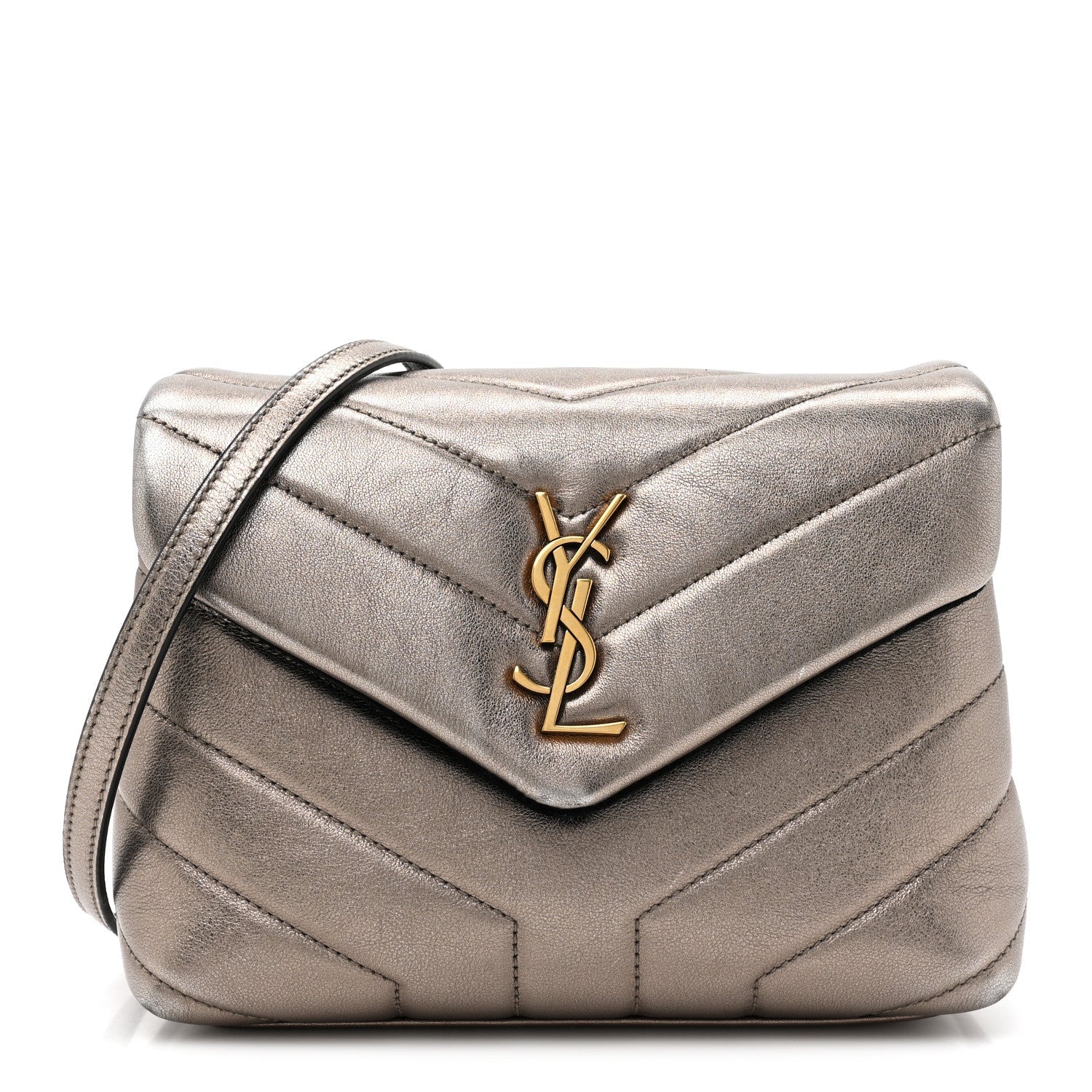 Metallic Calfskin Y Quilted Monogram Toy Loulou Crossbody Bag Piombo