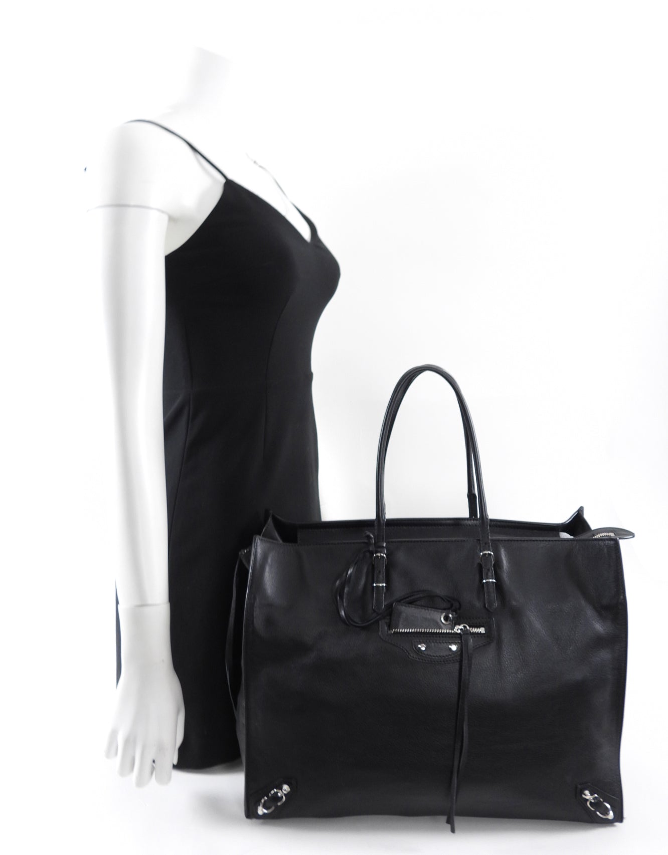 Balenciaga Large Black Leather Papier A4 Tote Bag