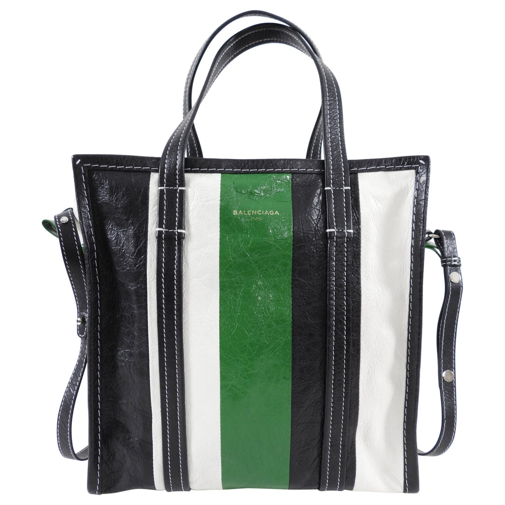 Balenciaga Bazaar Striped Green and Black Small Tote Bag