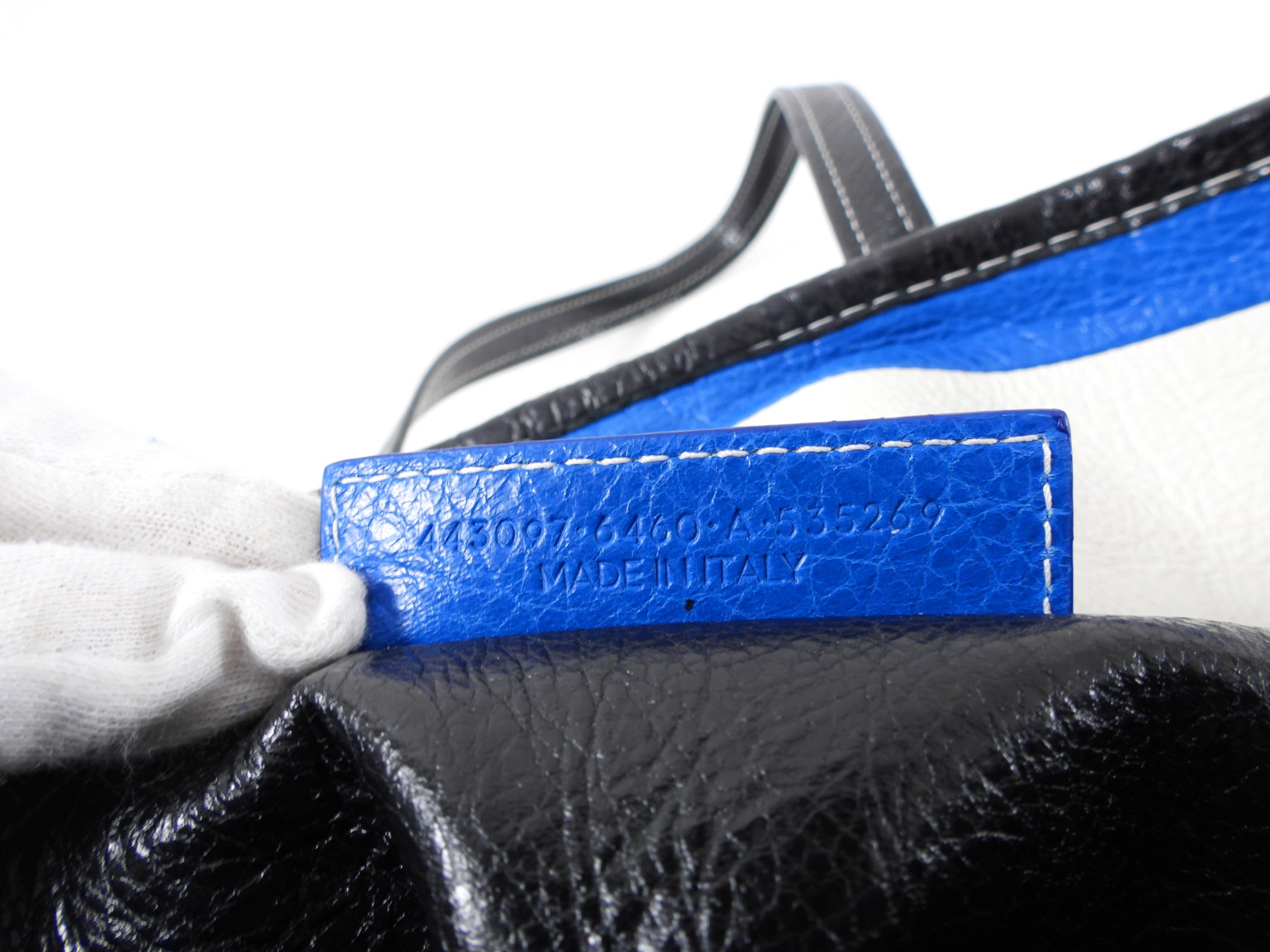 Balenciaga Bazaar Blue Stripe Leather Large Tote Bag