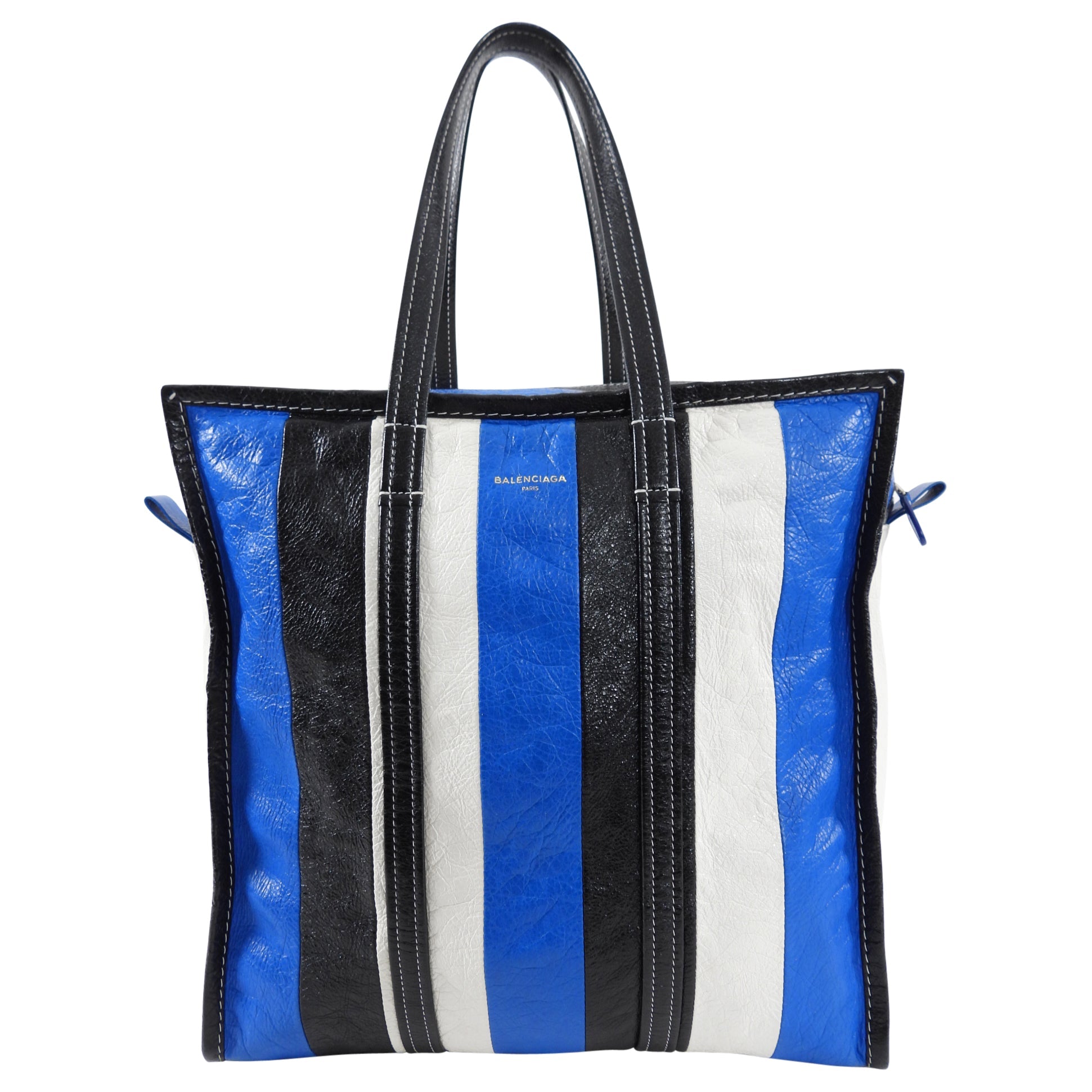 Balenciaga Bazaar Blue Stripe Leather Large Tote Bag