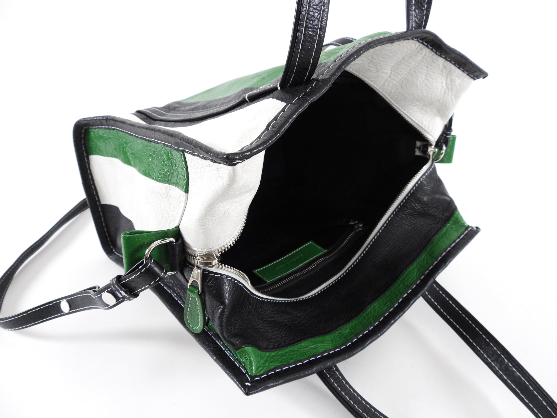 Balenciaga Bazaar Striped Green and Black Small Tote Bag