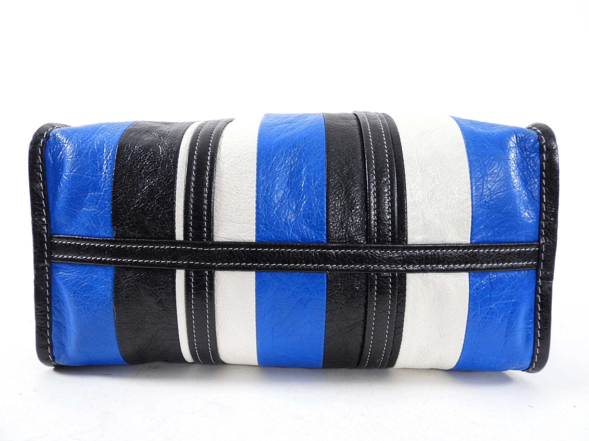 Balenciaga Bazaar Blue Stripe Leather Large Tote Bag