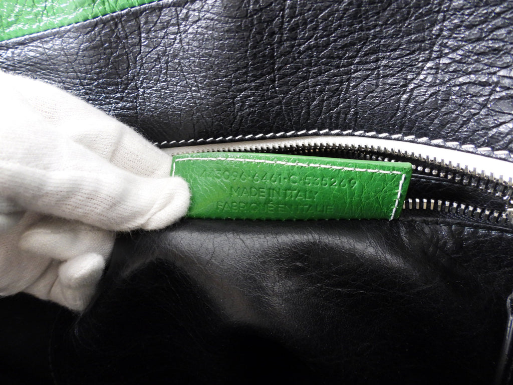 Balenciaga Bazaar Striped Green and Black Small Tote Bag