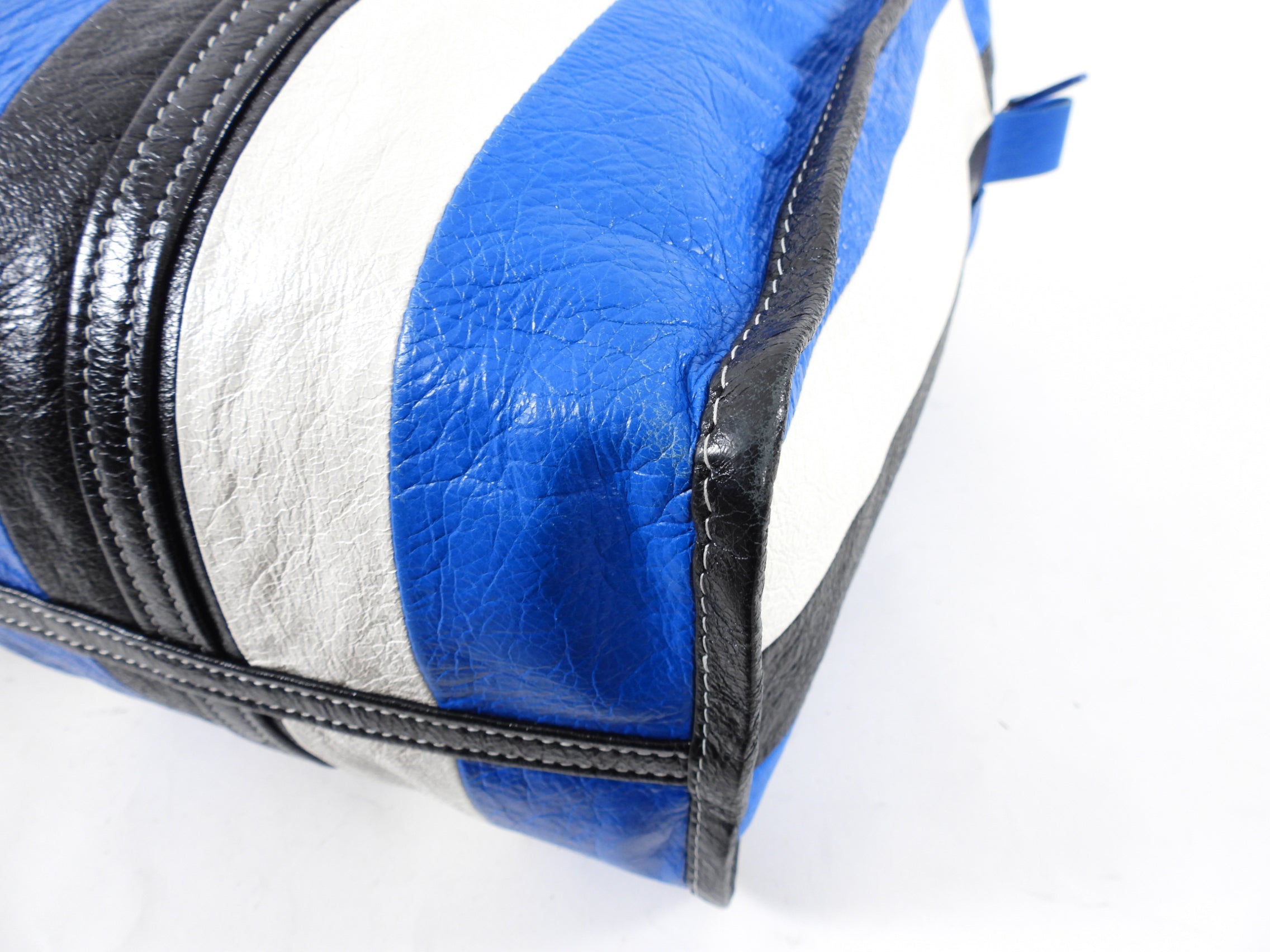 Balenciaga Bazaar Blue Stripe Leather Large Tote Bag