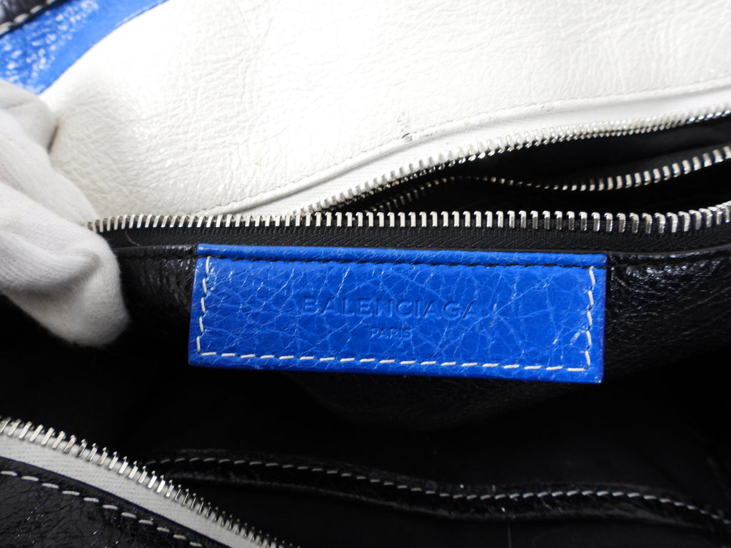 Balenciaga Bazaar Blue Stripe Leather Large Tote Bag