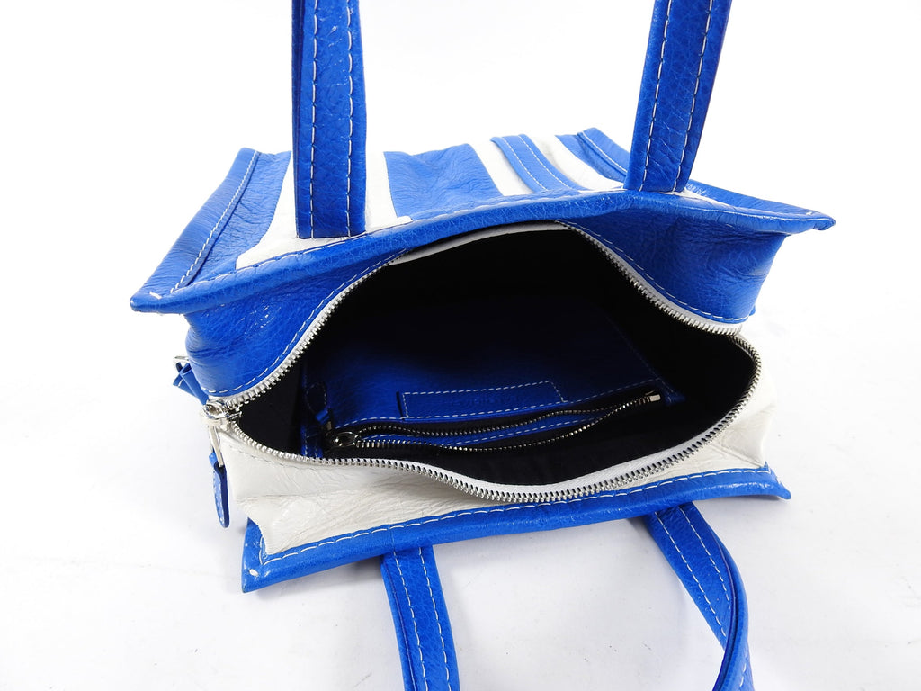 Balenciaga Bazar XS Blue and White Striped Tote Bag