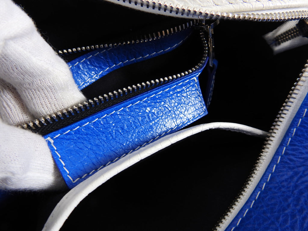 Balenciaga Bazar XS Blue and White Striped Tote Bag