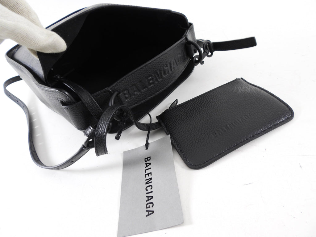 Balenciaga Black Leather Tool 2.0 Two Way Logo Bucket Bag