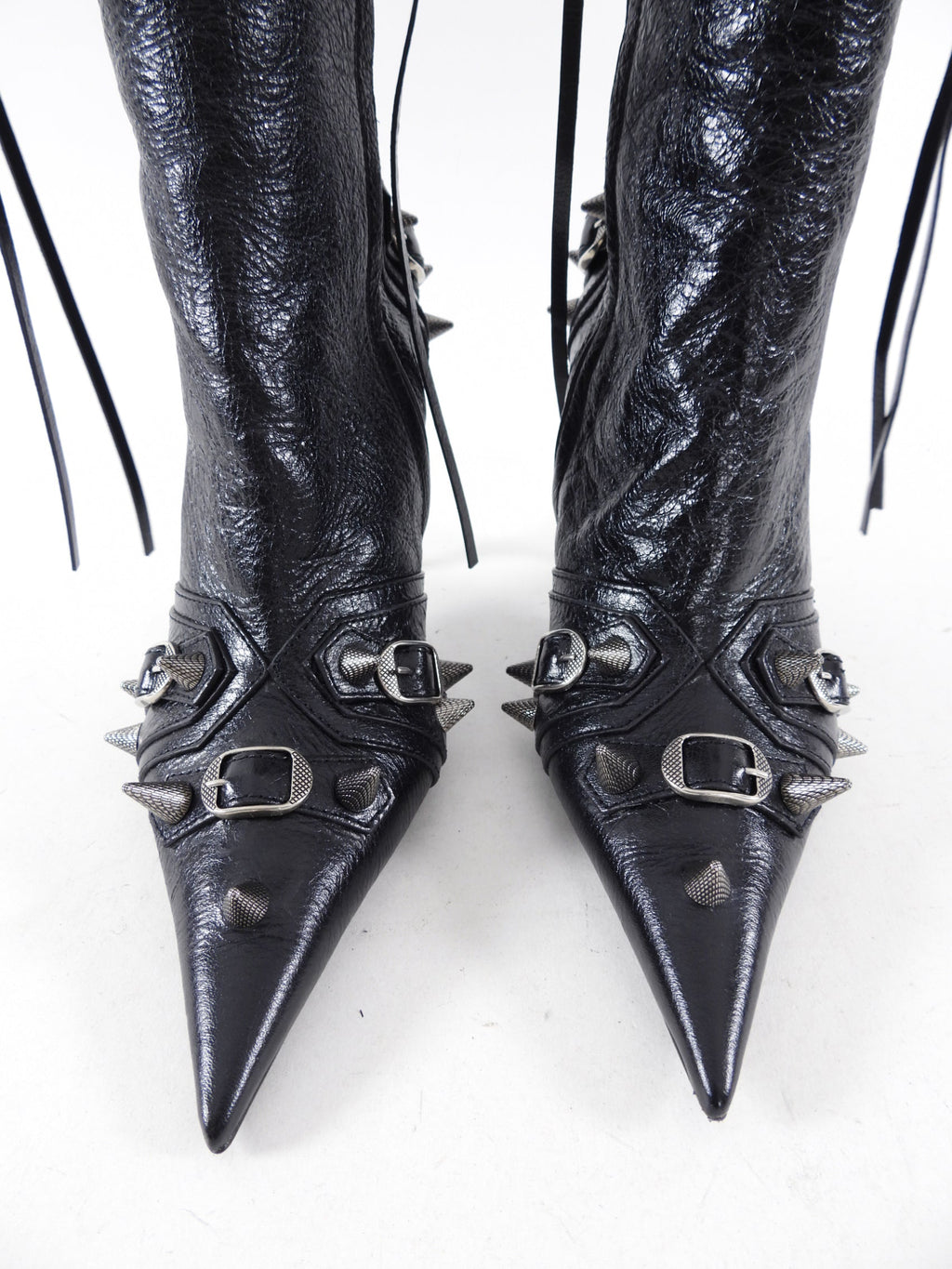 Balenciaga Black Leather Tall Spike Stud Cagole Boots - 38