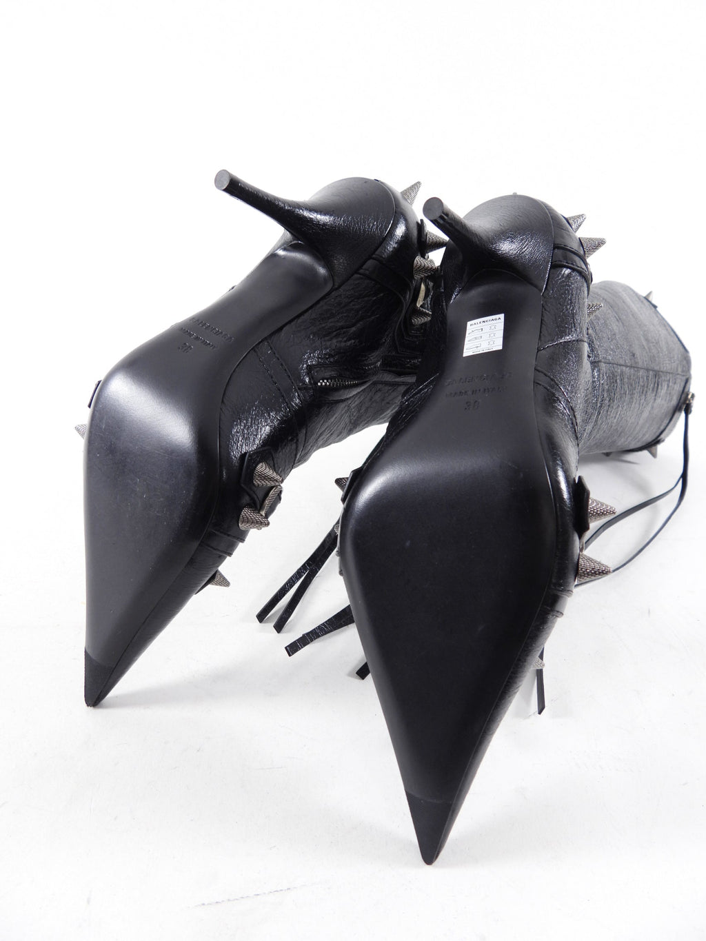 Balenciaga Black Leather Tall Spike Stud Cagole Boots - 38