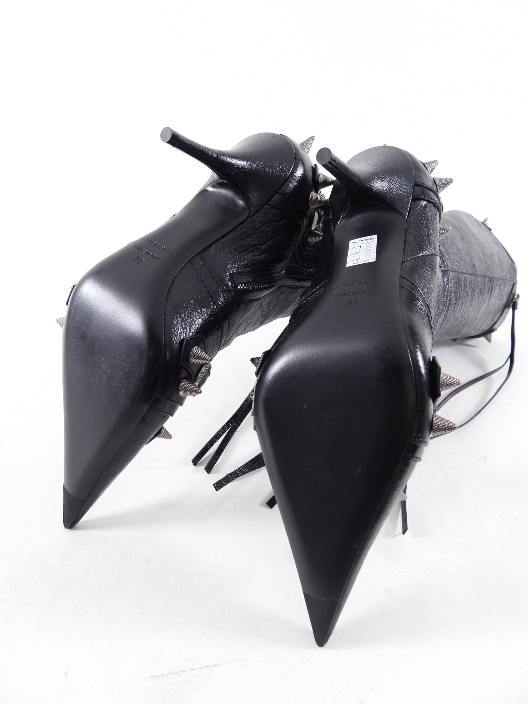 Balenciaga Black Leather Tall Spike Stud Cagole Boots - 38
