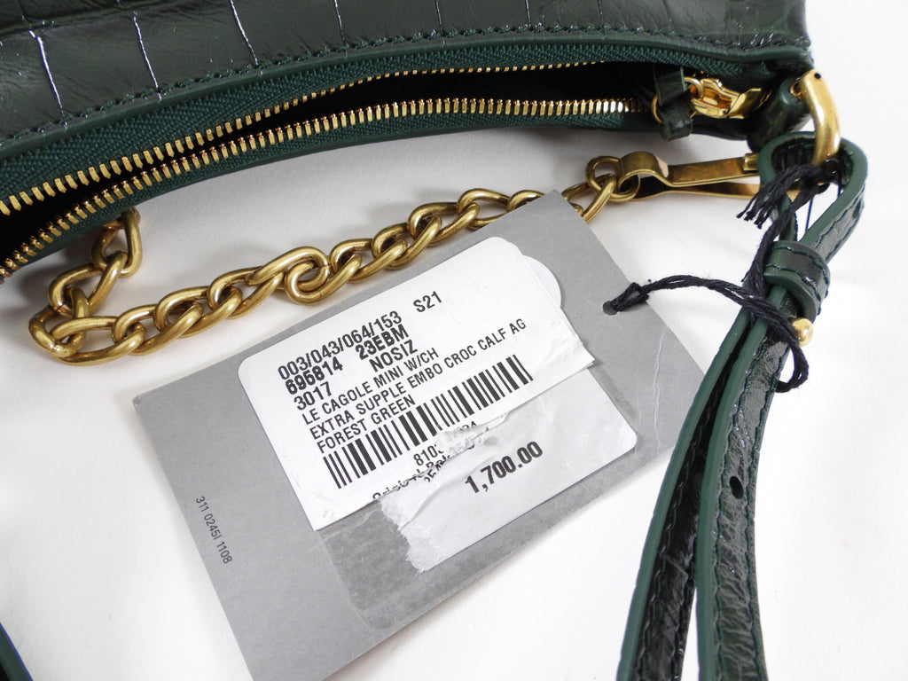 Balenciaga Dark Green Croc Embossed Cagole XS Chain Bag