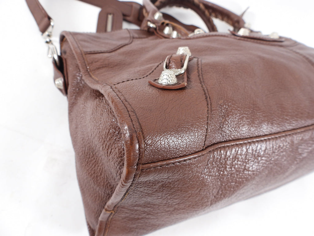 Balenciaga Chocolate Brown City Bag Silver Hardware
