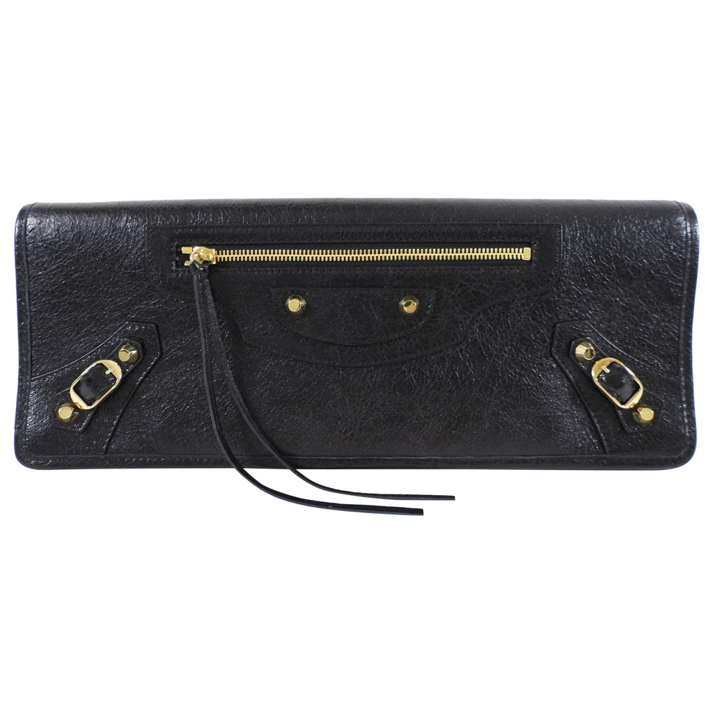 Balenciaga Black Leather East West Long Le City Clutch Bag