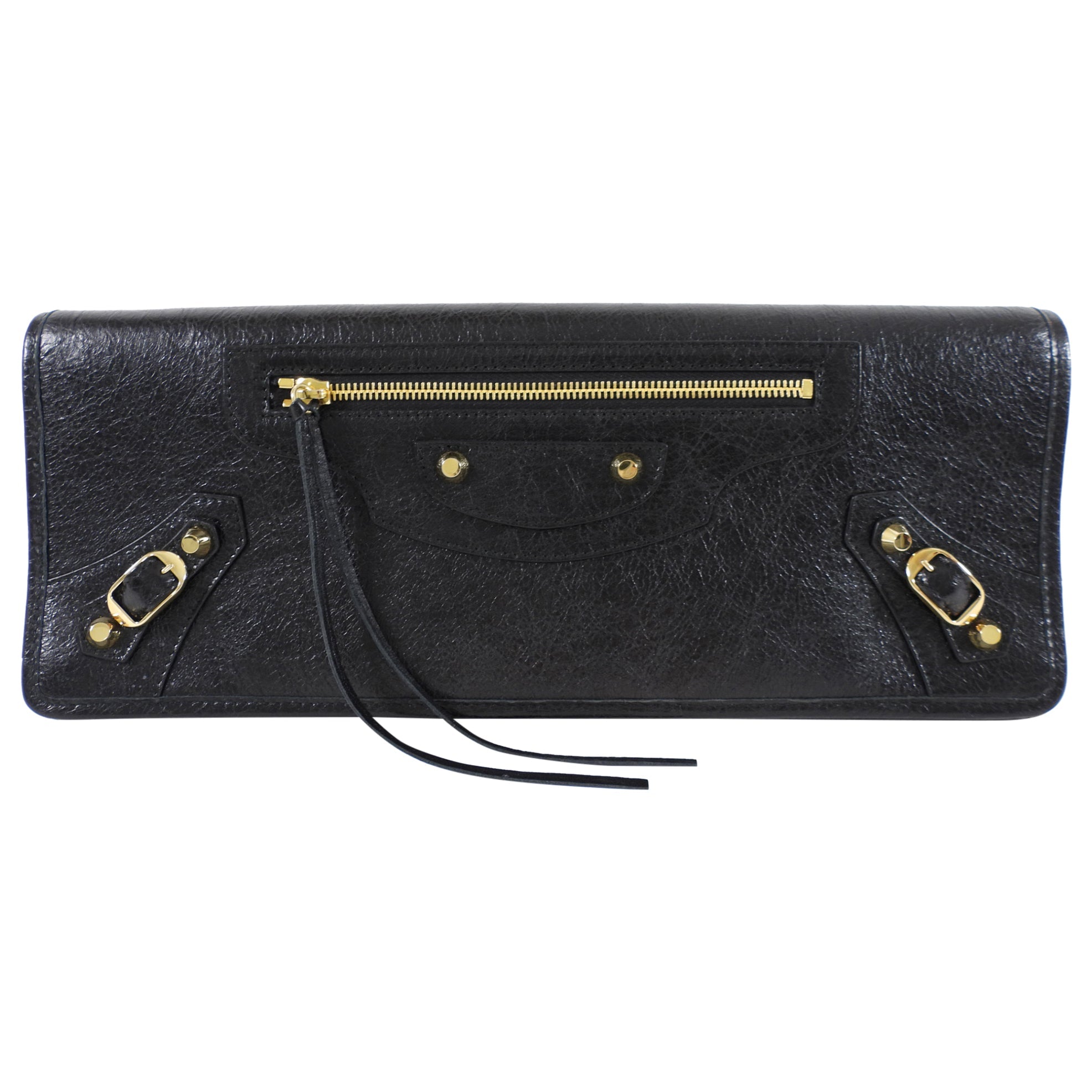 Balenciaga Black Leather East West Long Le City Clutch Bag