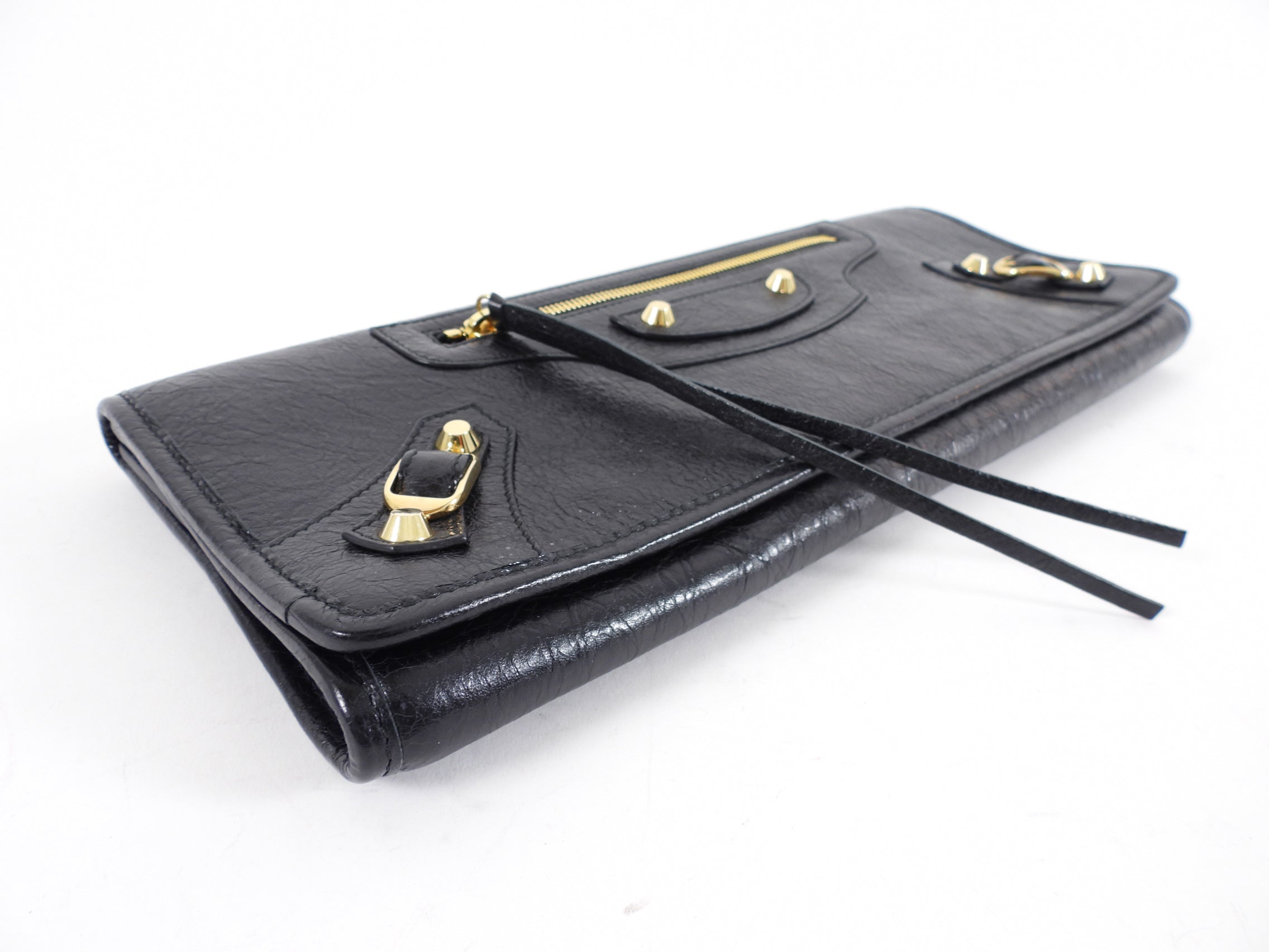Balenciaga Black Leather East West Long Le City Clutch Bag