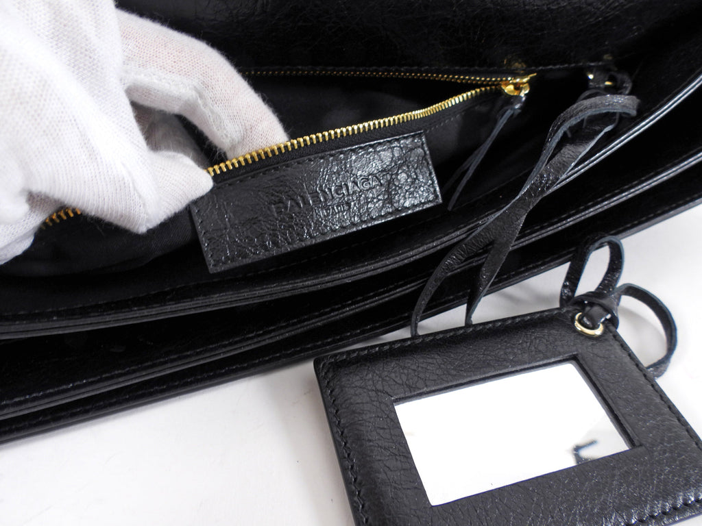 Balenciaga Black Leather East West Long Le City Clutch Bag