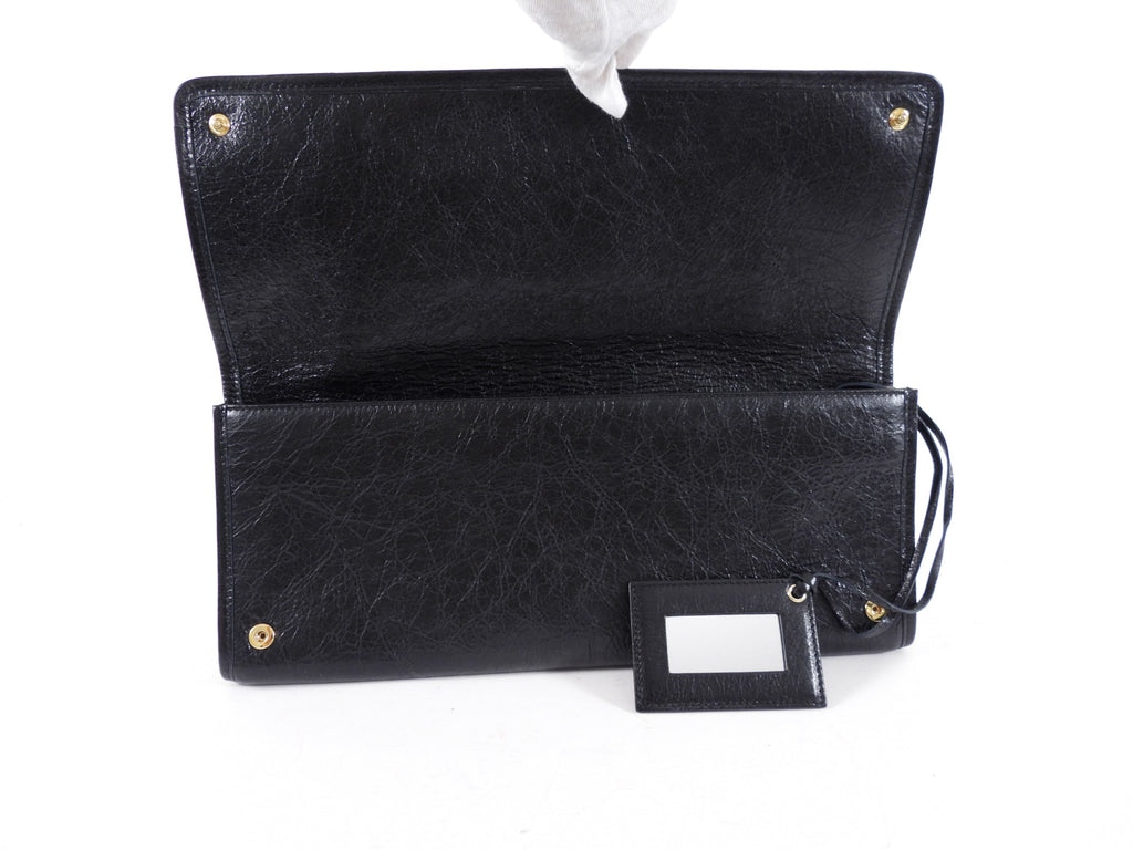 Balenciaga Black Leather East West Long Le City Clutch Bag