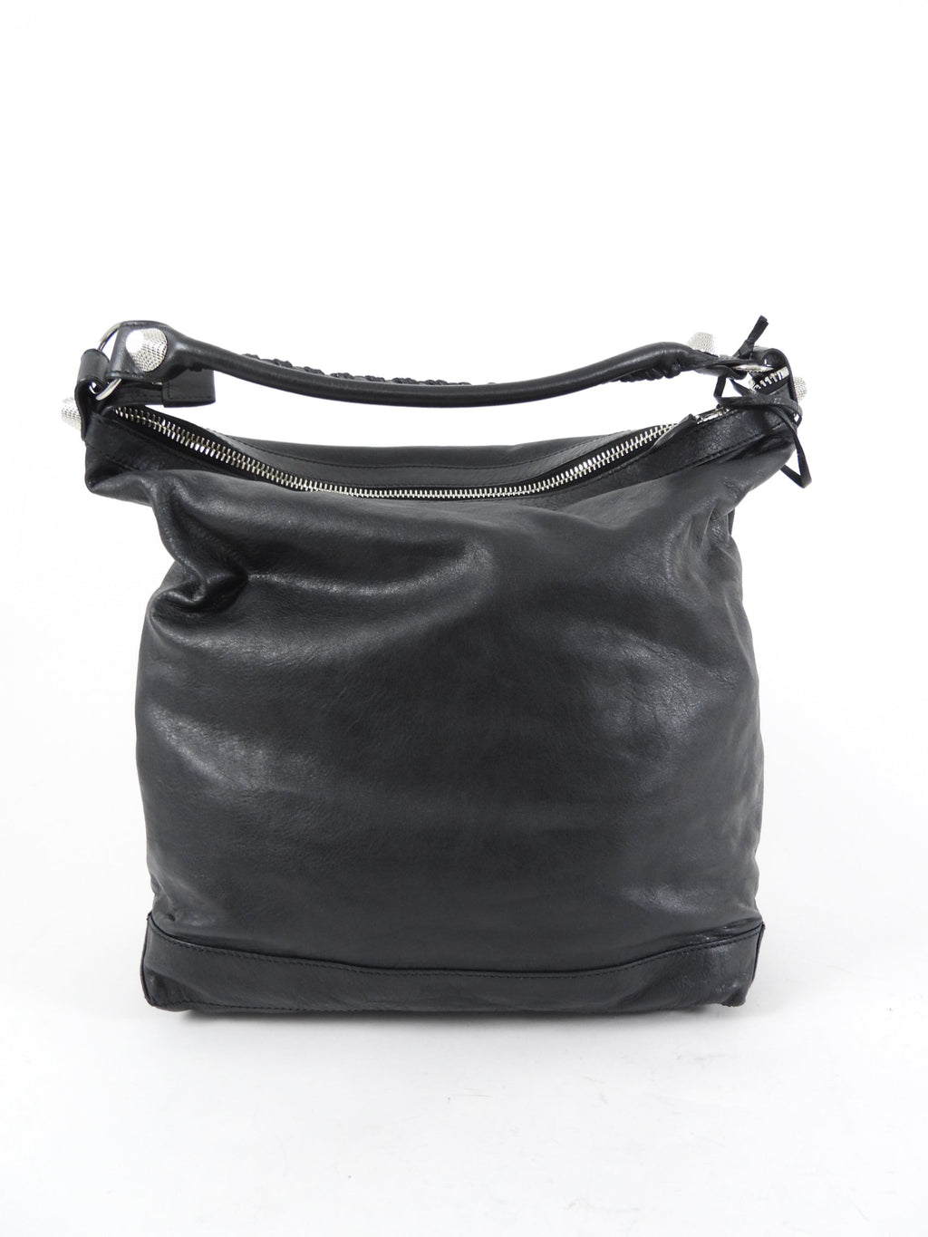 Balenciaga Black Leather Giant Day Shoulder Hobo Bag SHW