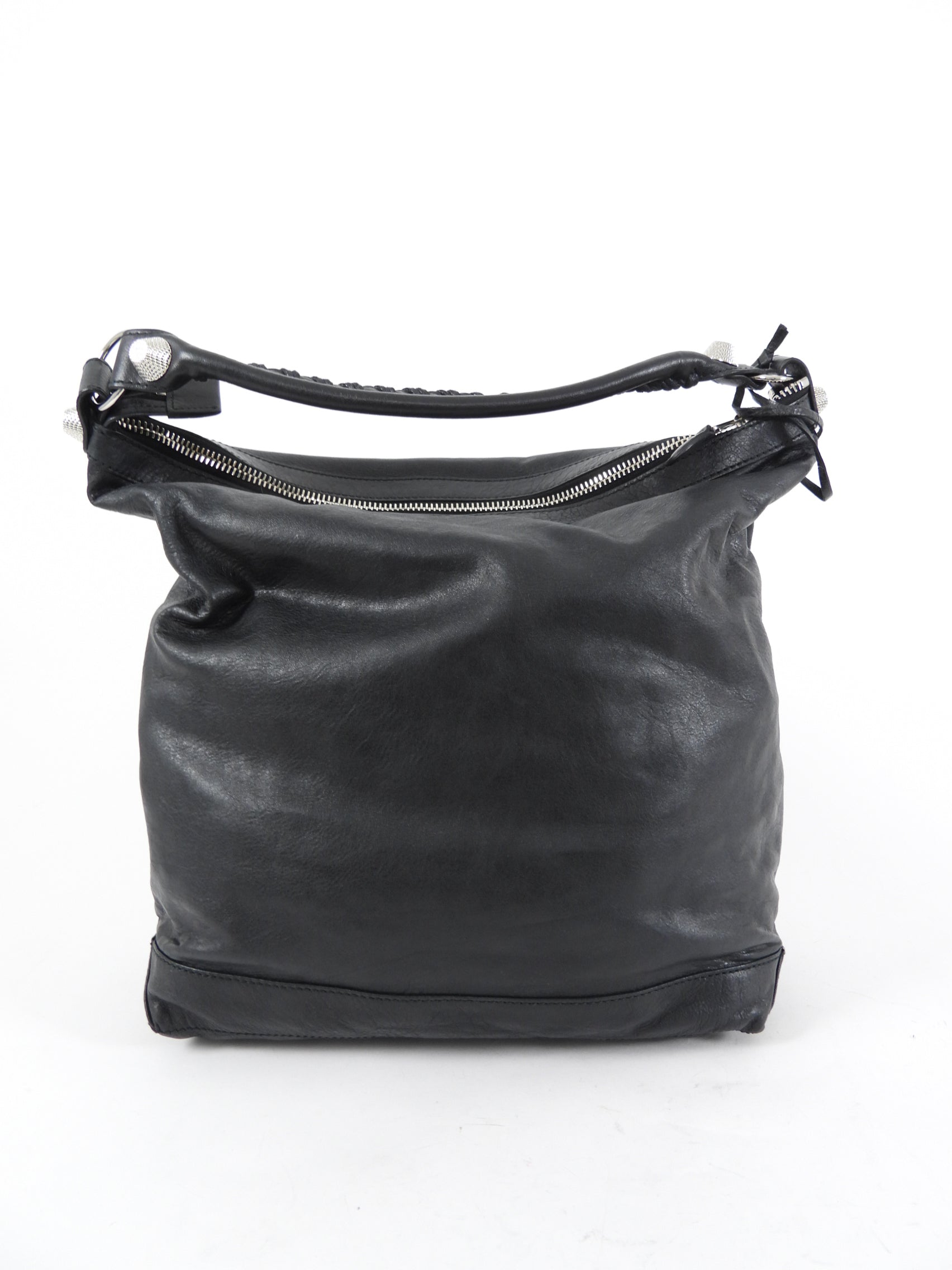 Balenciaga Black Leather Giant Day Shoulder Hobo Bag SHW