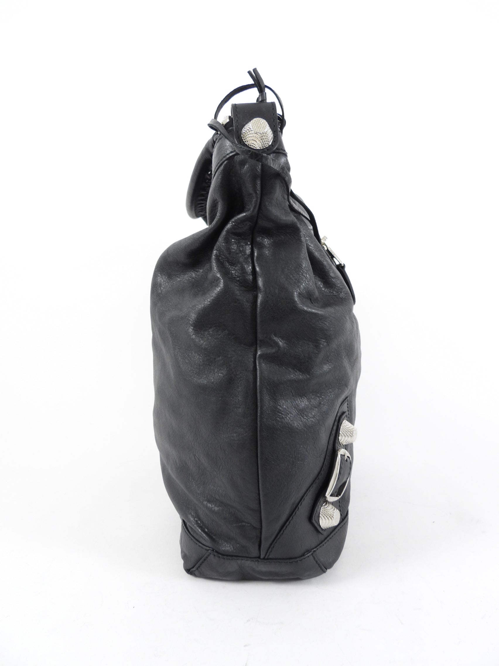 Balenciaga Black Leather Giant Day Shoulder Hobo Bag SHW