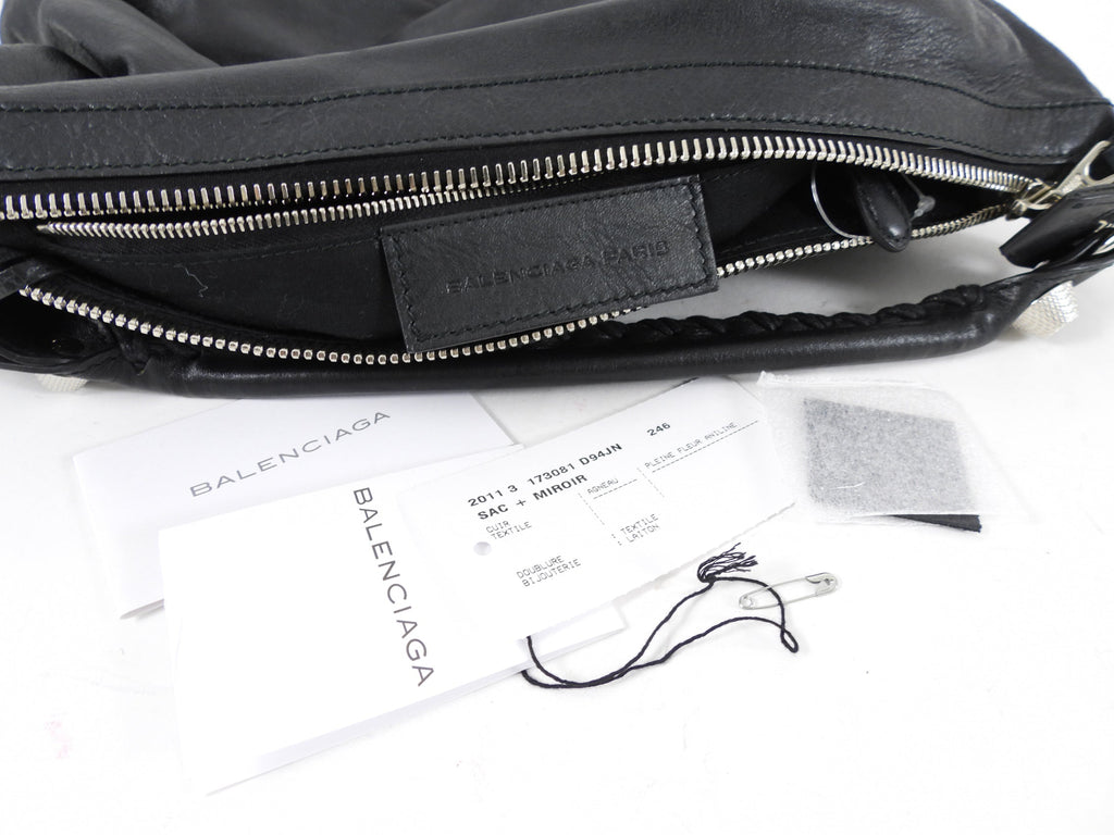 Balenciaga Black Leather Giant Day Shoulder Hobo Bag SHW