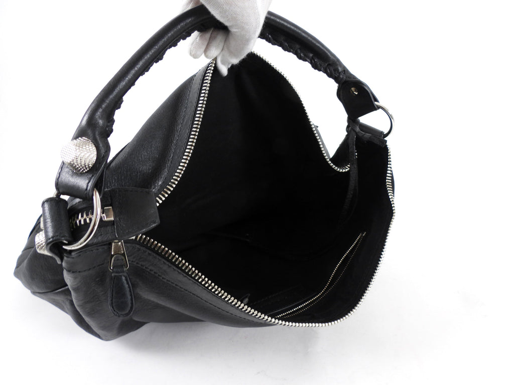 Balenciaga Black Leather Giant Day Shoulder Hobo Bag SHW
