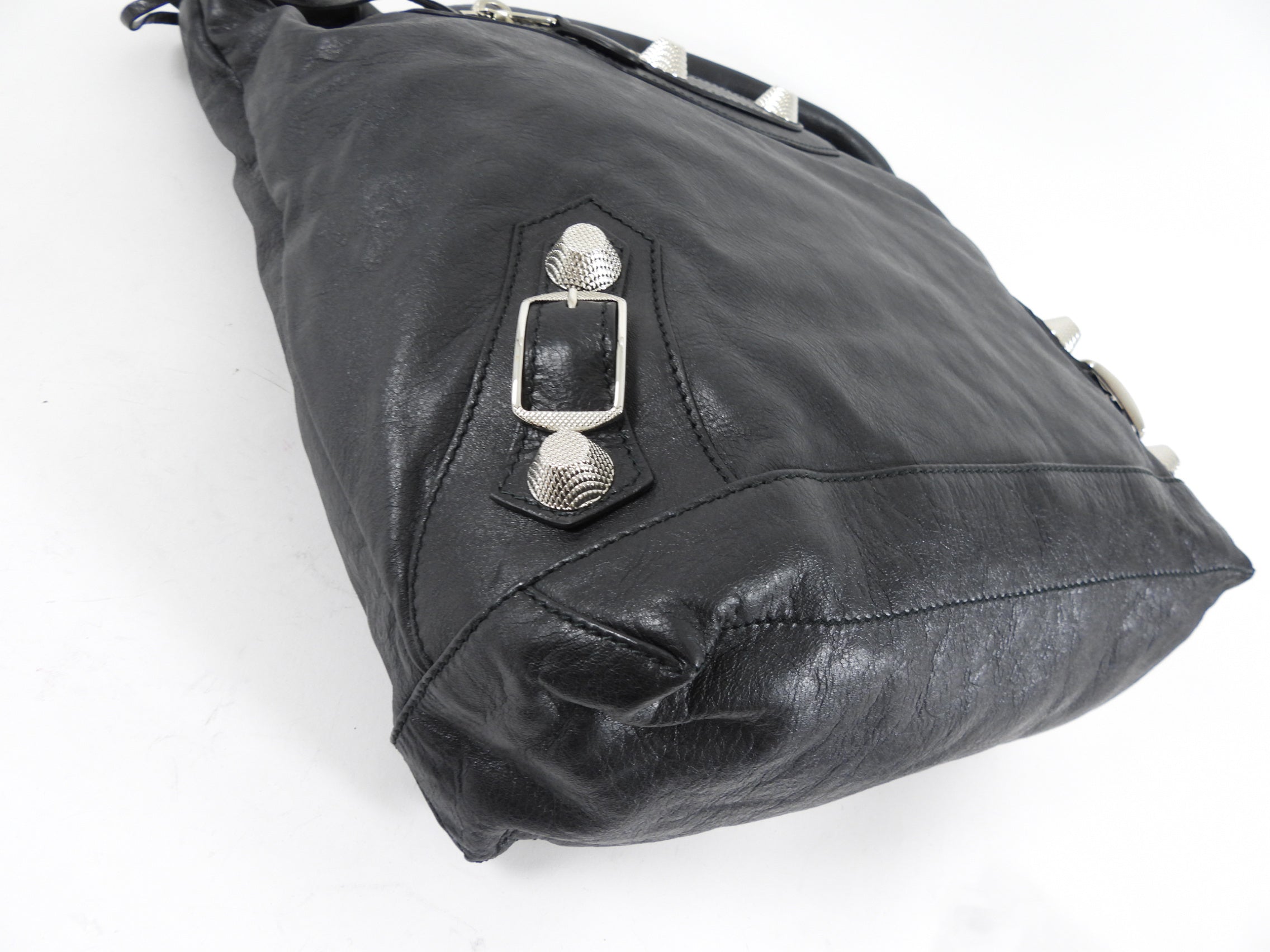 Balenciaga Black Leather Giant Day Shoulder Hobo Bag SHW