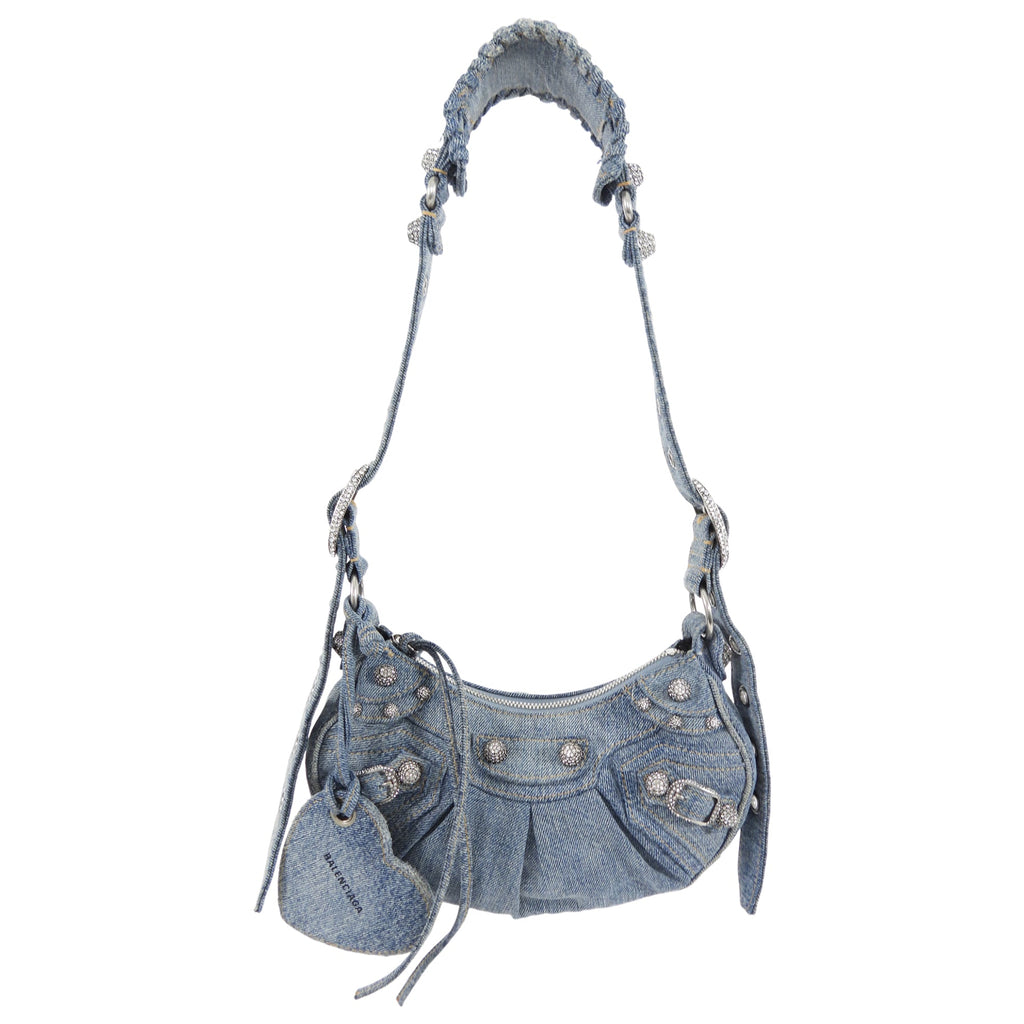 Balenciaga Blue Denim Le Cagole Crystal Strass XS Shoulder Bag