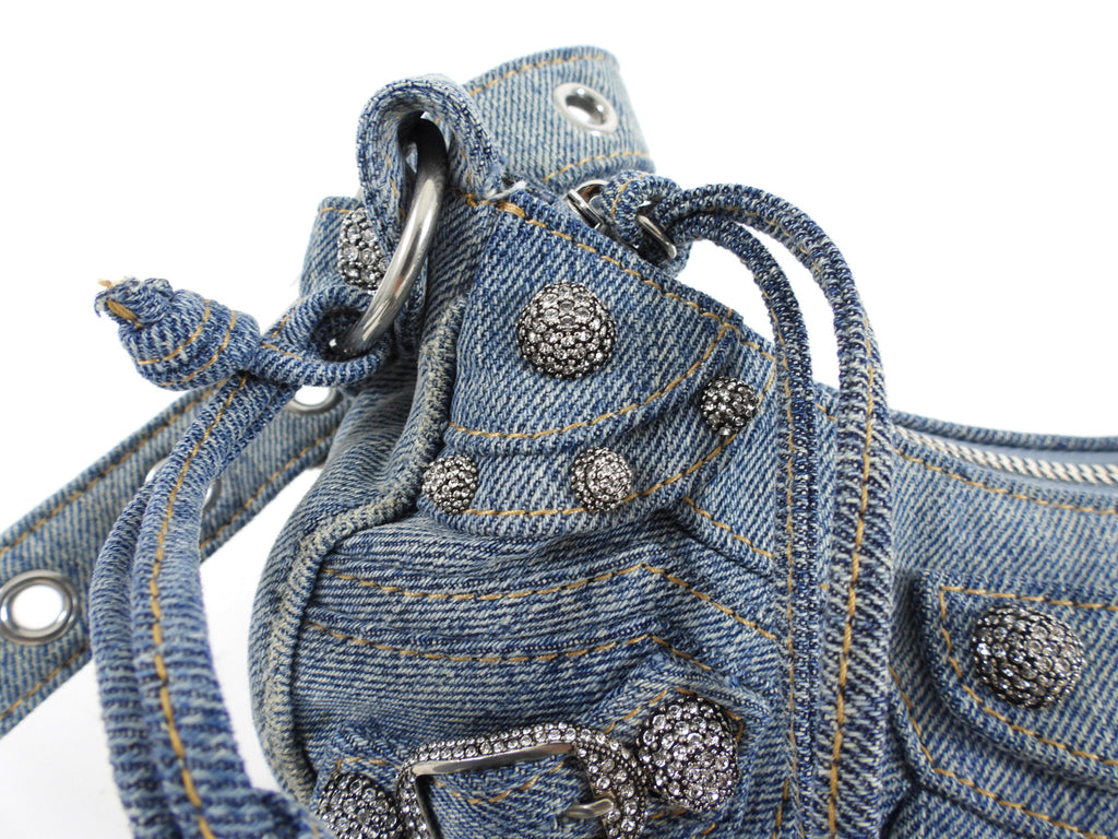 Balenciaga Blue Denim Le Cagole Crystal Strass XS Shoulder Bag